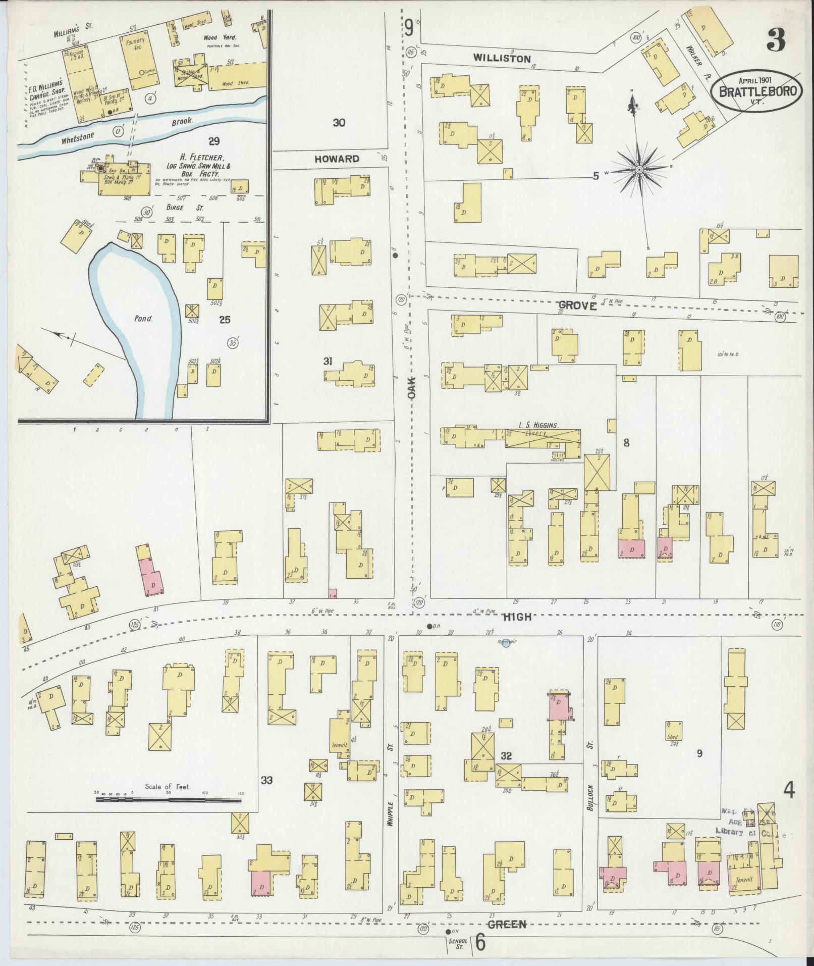 Sanborn Fire Insurance Map from Brattleboro, Windham County, Vermont (1901), Sheet #0003 - Complete Map Set gallery image, historic Sanborn map, vintage wall art, Vermont Vermont