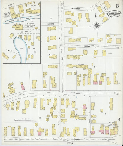 Sanborn Fire Insurance Map from Brattleboro, Windham County, Vermont (1901), Sheet #0003 - Complete Map Set gallery image, historic Sanborn map, vintage wall art, Vermont Vermont
