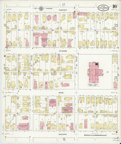 Sanborn Fire Insurance Map from Columbus, Bartholomew County, Indiana (1912), Sheet #0016 - Historic Sanborn Fire Insurance Map Print, vintage old map wall art, antique decor, genealogy gift, Indiana Indiana map