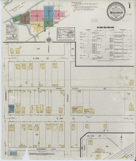 Sanborn Fire Insurance Map from Nescopeck, Luzerne County, Pennsylvania (1919), Sheet #0001 - Historic Sanborn Fire Insurance Map Print, vintage old map wall art, antique decor, genealogy gift, Pennsylvania Pennsylvania map