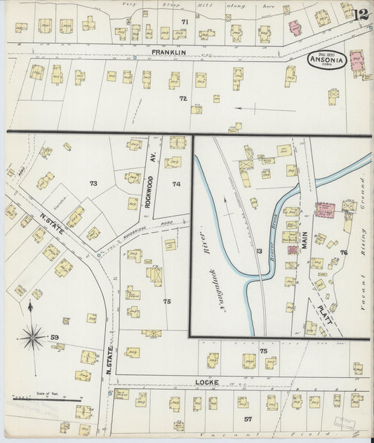 Sanborn Fire Insurance Map from Ansonia, New Haven County, Connecticut (1890), Sheet #0012 - Historic Sanborn Fire Insurance Map Print, vintage old map wall art, antique decor, genealogy gift, Connecticut Connecticut map