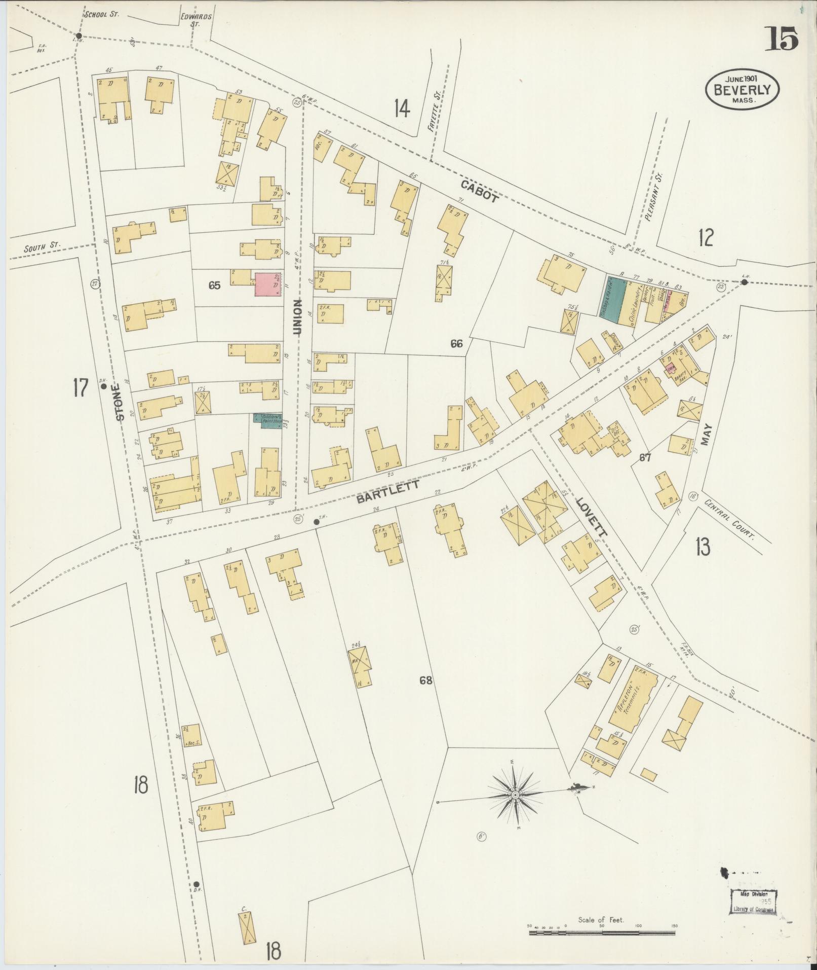 Sanborn Fire Insurance Map from Beverly, Essex County, Massachusetts (1901), Sheet #0015 - Complete Map Set gallery image, historic Sanborn map, vintage wall art, Massachusetts Massachusetts