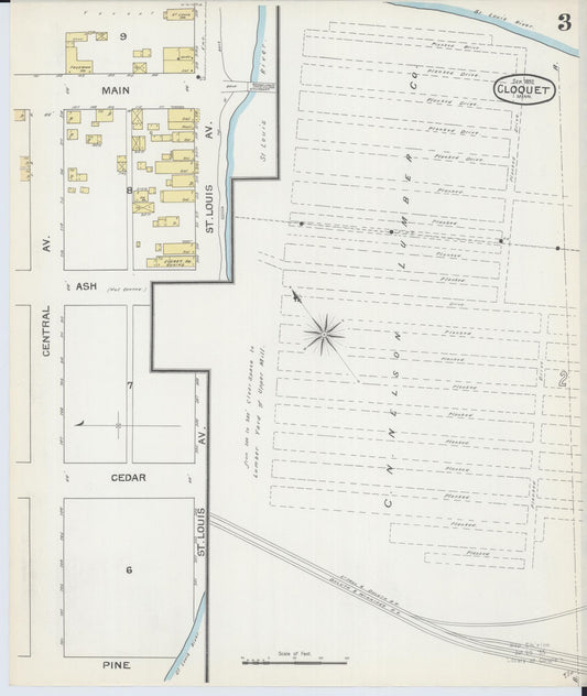 Sanborn Fire Insurance Map from Cloquet, Carlton County, Minnesota (1892), Sheet #0003 - Historic Sanborn Fire Insurance Map Print, vintage old map wall art, antique decor, genealogy gift, Minnesota Minnesota map