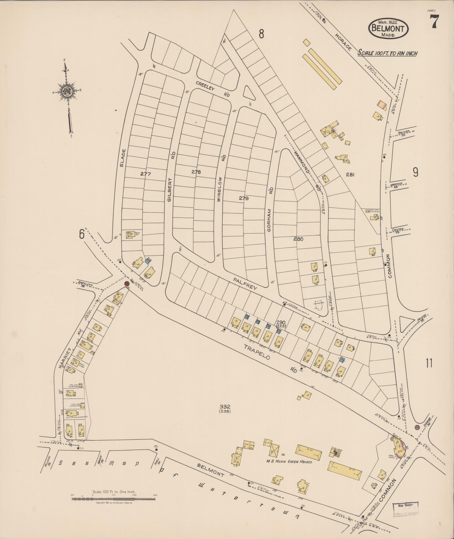 Sanborn Fire Insurance Map from Belmont, Middlesex County, Massachusetts (1922), Sheet #0007 - Complete Map Set gallery image, historic Sanborn map, vintage wall art, Massachusetts Massachusetts