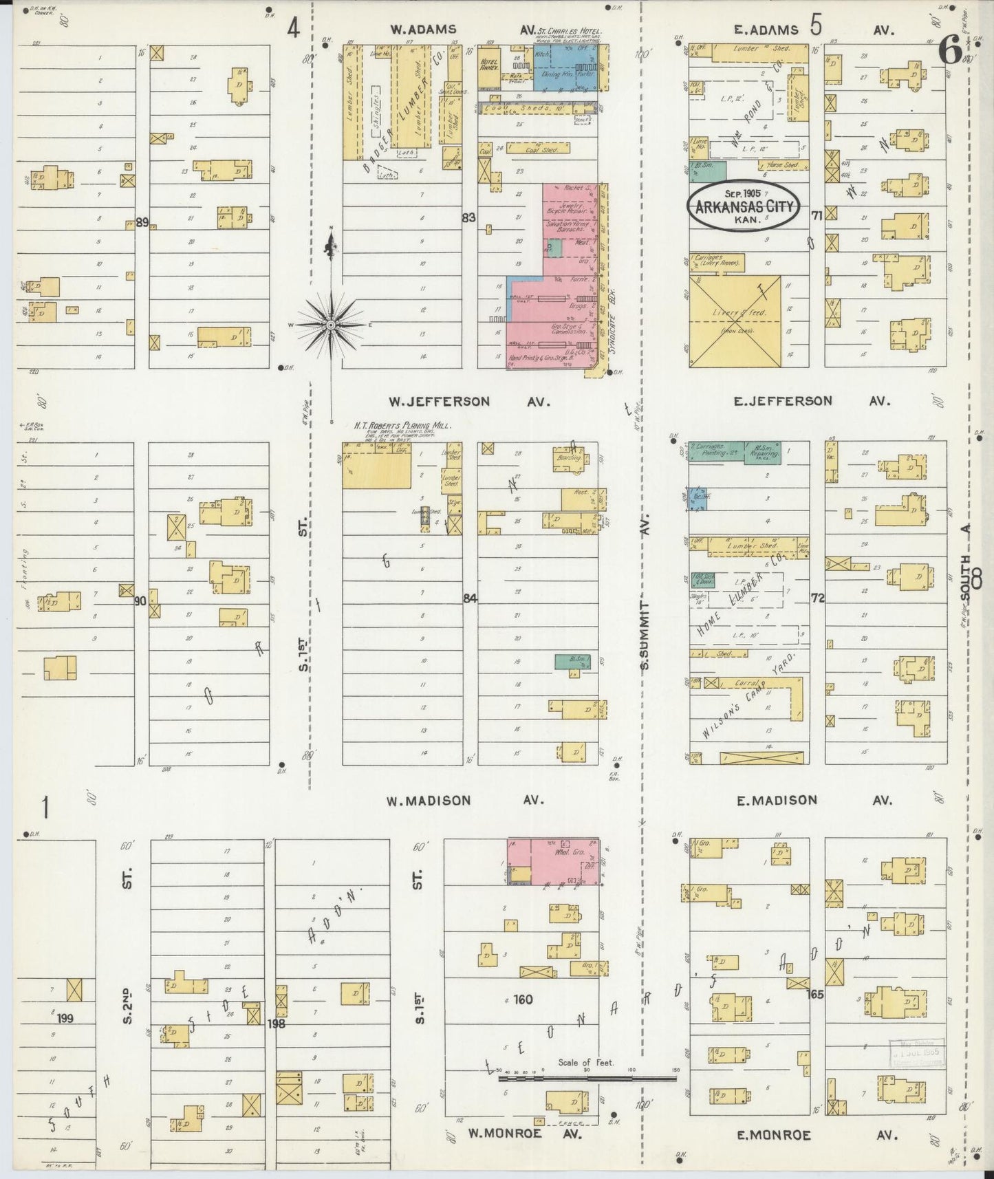 Sanborn Fire Insurance Map from Arkansas City, Cowley County, Kansas (1905), Sheet #0006 - Historic Sanborn Fire Insurance Map Print, vintage old map wall art, antique decor, genealogy gift, Kansas Kansas map