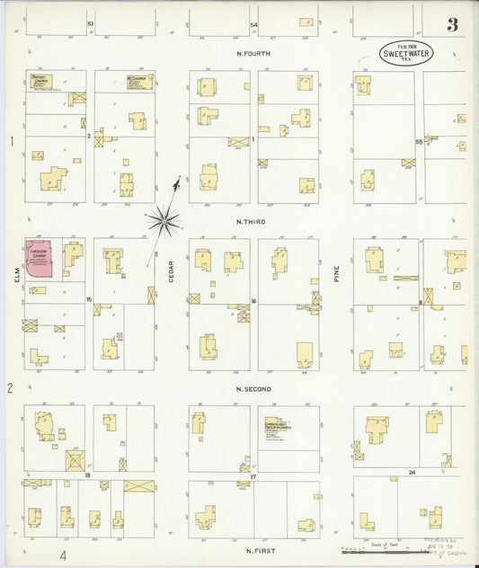 Sanborn Fire Insurance Map from Sweetwater, Nolan County, Texas (1908), Sheet #0003 - Historic Sanborn Fire Insurance Map Print, vintage old map wall art, antique decor, genealogy gift, Texas Texas map