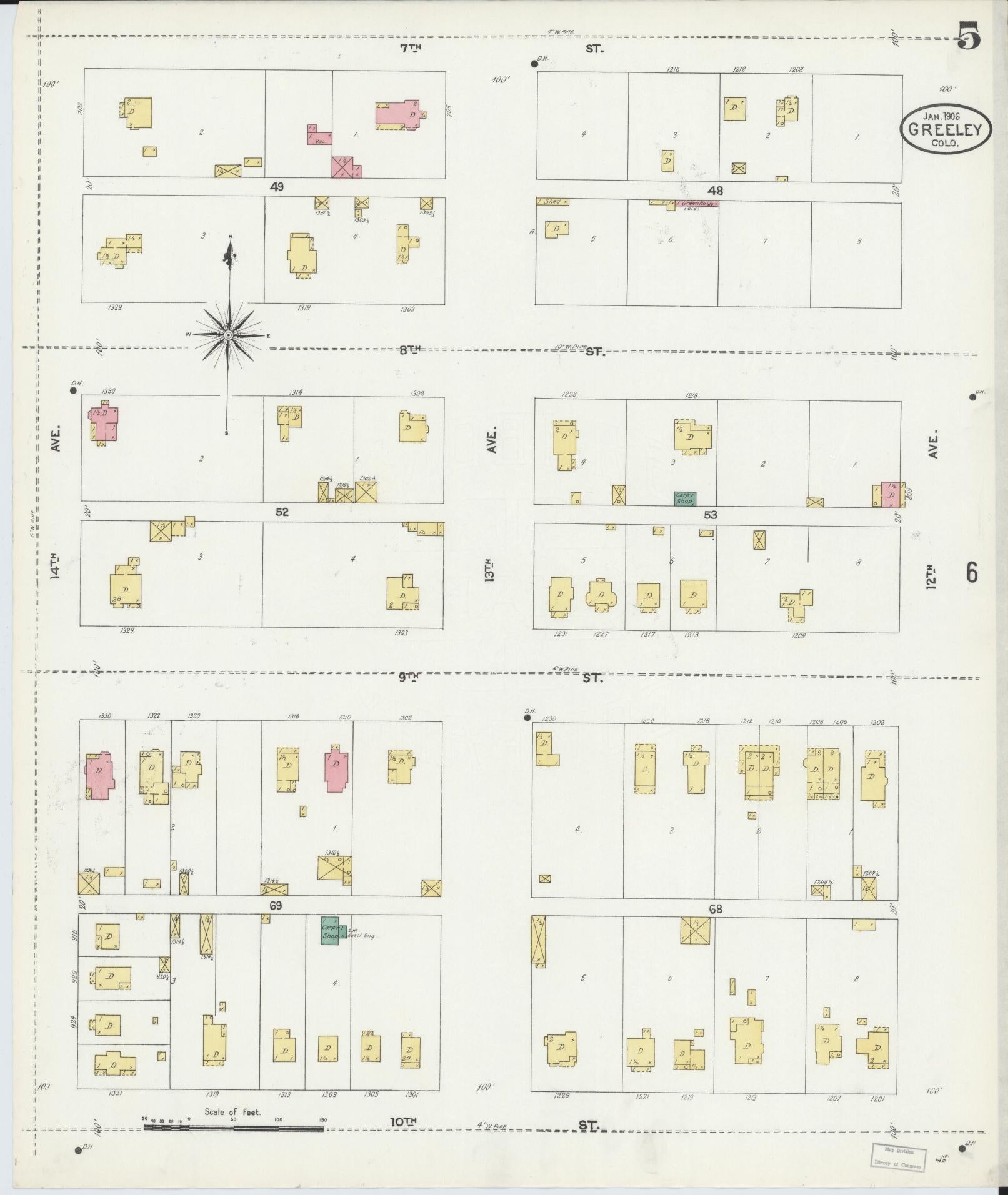 Sanborn Fire Insurance Map from Greeley, Weld County, Colorado (1906), Sheet #0005 - Complete Map Set gallery image, historic Sanborn map, vintage wall art, Colorado Colorado