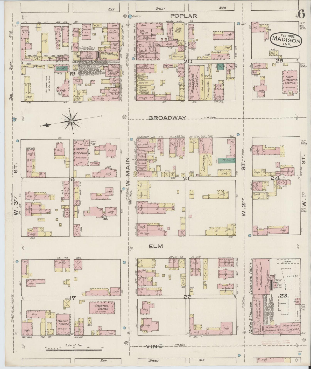 Sanborn Fire Insurance Map from Madison, Jefferson County, Indiana (1886), Sheet #0006 - Historic Sanborn Fire Insurance Map Print, vintage old map wall art, antique decor, genealogy gift, Indiana Indiana map