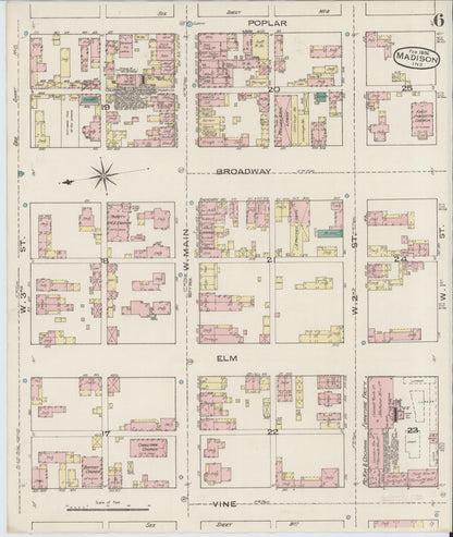 Sanborn Fire Insurance Map from Madison, Jefferson County, Indiana (1886), Sheet #0006 - Historic Sanborn Fire Insurance Map Print, vintage old map wall art, antique decor, genealogy gift, Indiana Indiana map