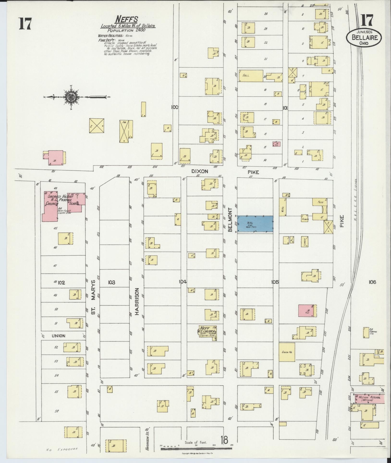 Sanborn Fire Insurance Map from Bellaire, Belmont County, Ohio (1924), Sheet #0017 - Historic Sanborn Fire Insurance Map Print, vintage old map wall art, antique decor, genealogy gift, Ohio Ohio map
