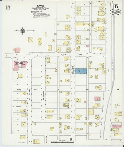 Sanborn Fire Insurance Map from Bellaire, Belmont County, Ohio (1924), Sheet #0017 - Historic Sanborn Fire Insurance Map Print, vintage old map wall art, antique decor, genealogy gift, Ohio Ohio map