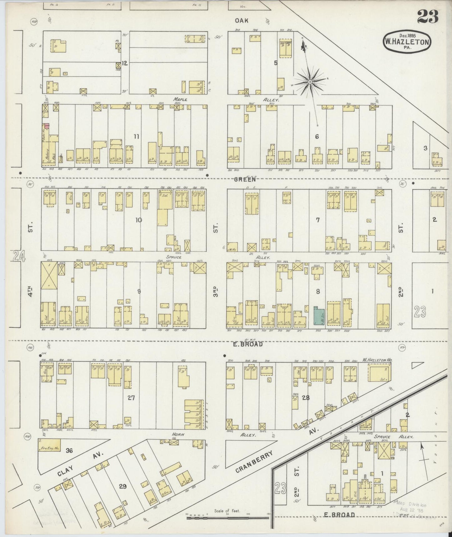 Sanborn Fire Insurance Map from Hazleton, Luzerne County, Pennsylvania (1895), Sheet #0023 - Historic Sanborn Fire Insurance Map Print, vintage old map wall art, antique decor, genealogy gift, Pennsylvania Pennsylvania map