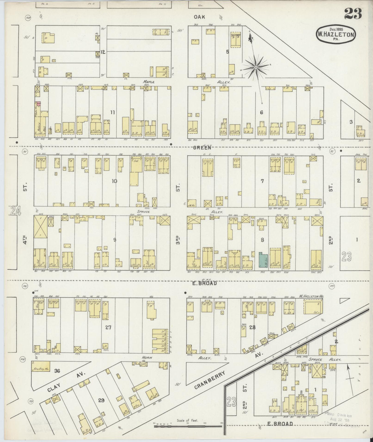 Sanborn Fire Insurance Map from Hazleton, Luzerne County, Pennsylvania (1895), Sheet #0023 - Historic Sanborn Fire Insurance Map Print, vintage old map wall art, antique decor, genealogy gift, Pennsylvania Pennsylvania map