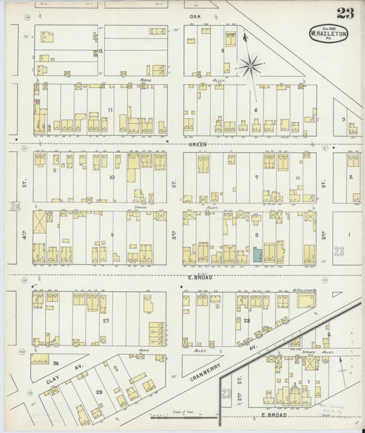 Sanborn Fire Insurance Map from Hazleton, Luzerne County, Pennsylvania (1895), Sheet #0023 - Historic Sanborn Fire Insurance Map Print, vintage old map wall art, antique decor, genealogy gift, Pennsylvania Pennsylvania map