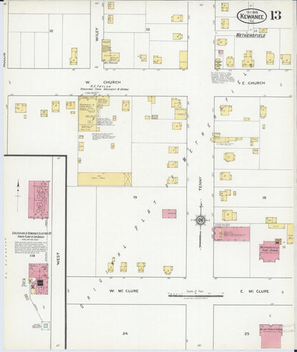 Sanborn Fire Insurance Map from Kewanee, Henry County, Illinois (1918), Sheet #0013 - Complete Map Set gallery image, historic Sanborn map, vintage wall art, Illinois Illinois