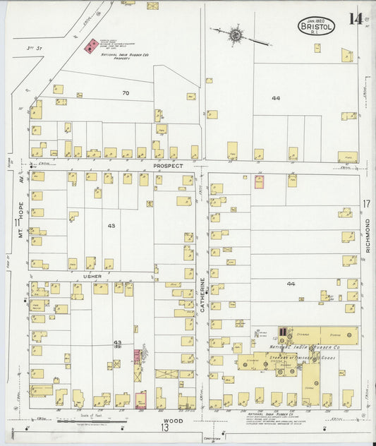 Sanborn Fire Insurance Map from Bristol, Bristol County, Rhode Island (1920), Sheet #0014 - Historic Sanborn Fire Insurance Map Print, vintage old map wall art, antique decor, genealogy gift, Rhode Island Rhode Island map