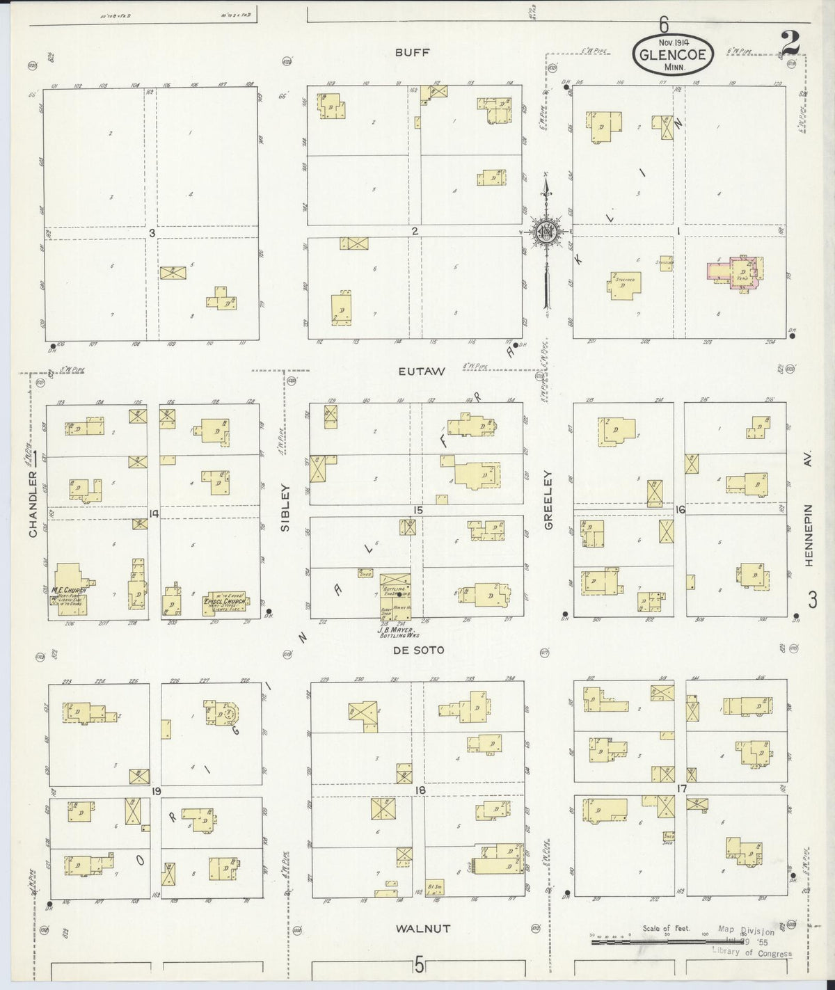 Sanborn Fire Insurance Map from Glencoe, Mcleod County, Minnesota (1914), Sheet #0002 - Complete Map Set gallery image, historic Sanborn map, vintage wall art, Minnesota Minnesota