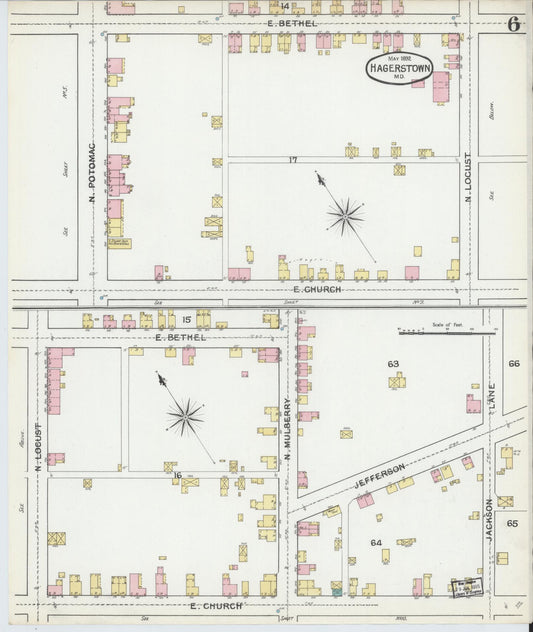 Sanborn Fire Insurance Map from Hagerstown, Washington County, Maryland (1892), Sheet #0006 - Historic Sanborn Fire Insurance Map Print, vintage old map wall art, antique decor, genealogy gift, Maryland Maryland map