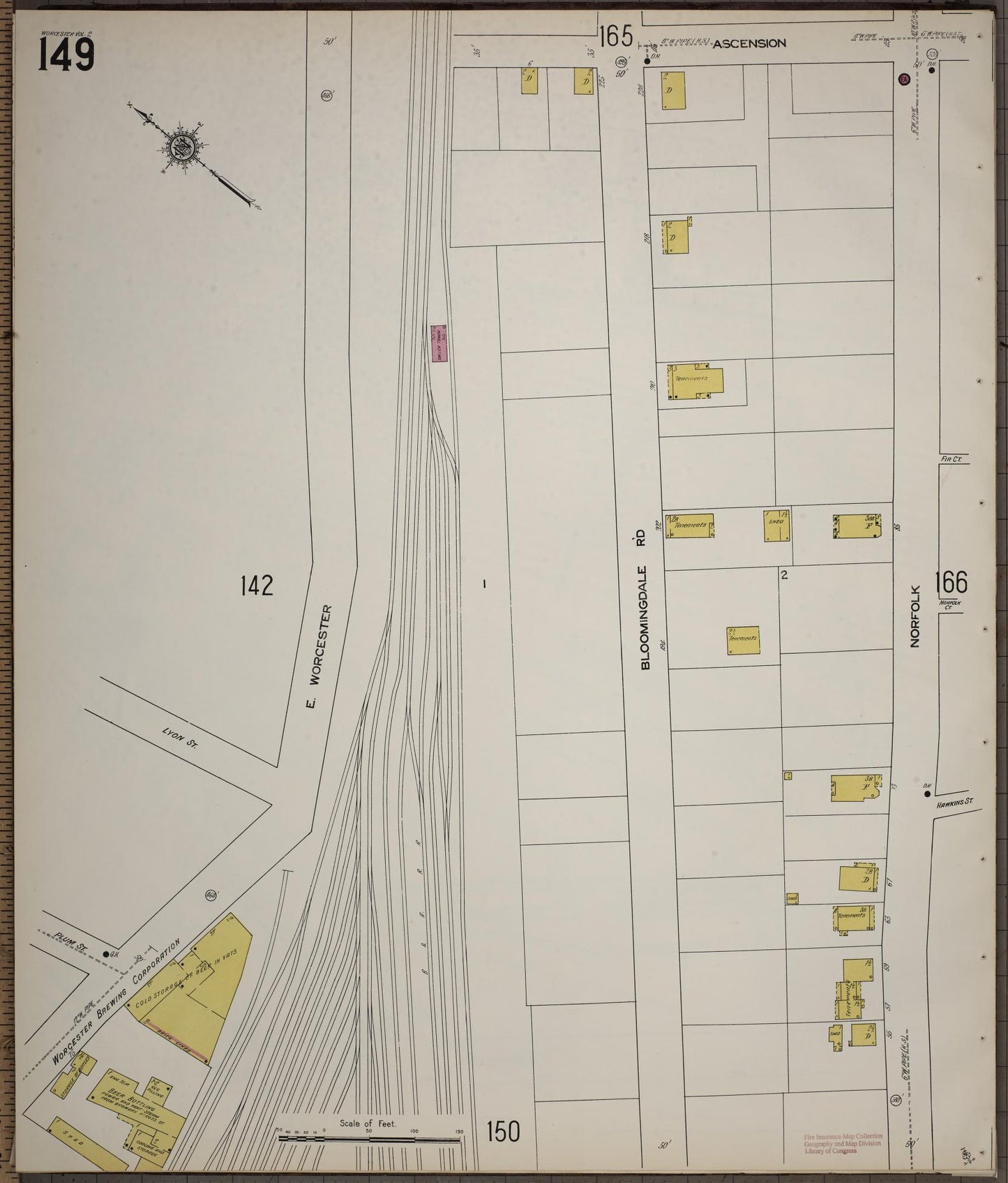 Sanborn Fire Insurance Map from Worcester, Worcester County, Massachusetts (1910), Sheet #0149 - Complete Map Set gallery image, historic Sanborn map, vintage wall art, Massachusetts Massachusetts