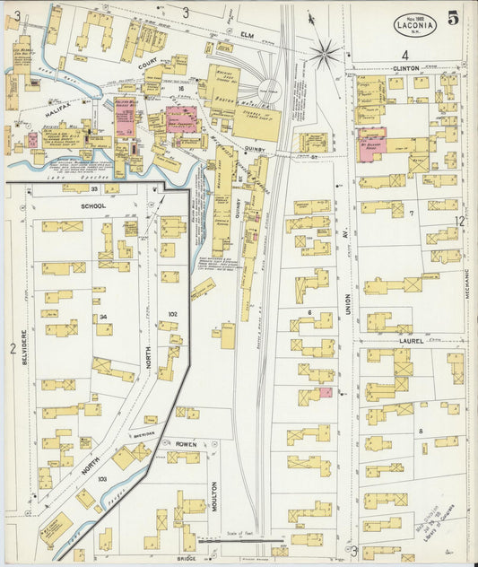 Sanborn Fire Insurance Map from Laconia, Belknap County, New Hampshire (1902), Sheet #0005 - Historic Sanborn Fire Insurance Map Print, vintage old map wall art, antique decor, genealogy gift, New Hampshire New Hampshire map