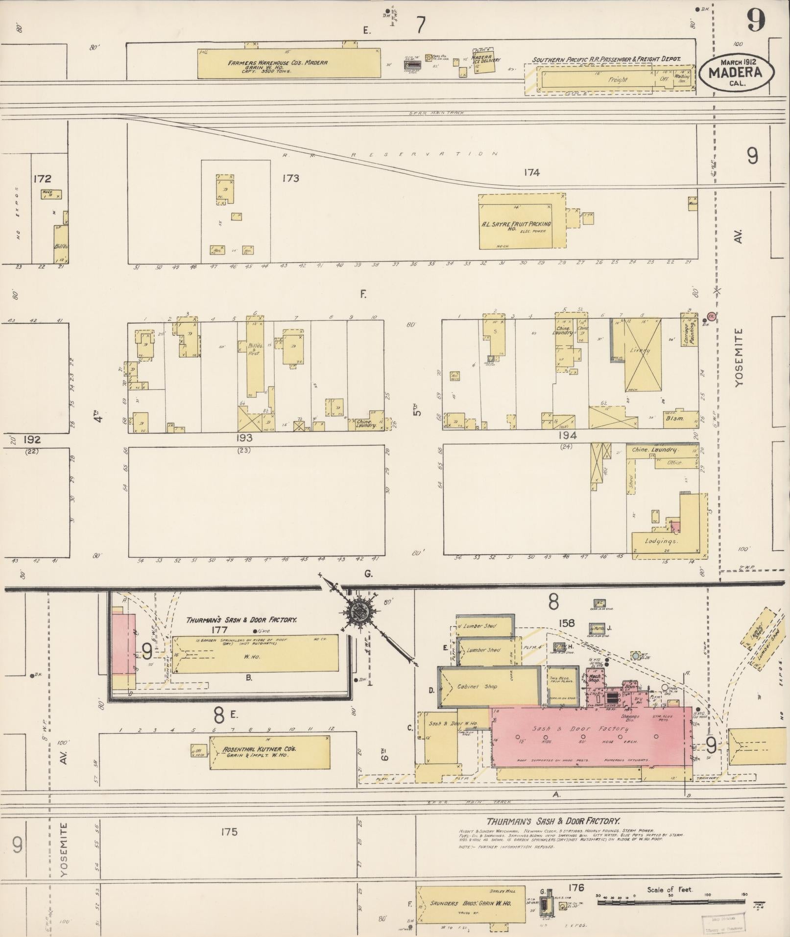 Sanborn Fire Insurance Map from Madera, Madera County, California (1912), Sheet #0009 - Complete Map Set gallery image, historic Sanborn map, vintage wall art, California California