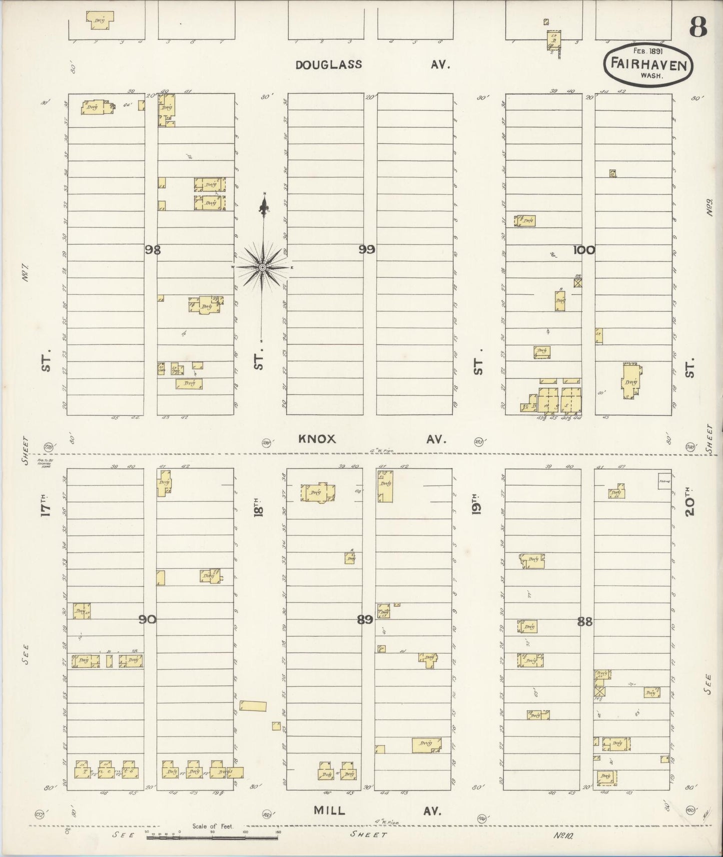 Sanborn Fire Insurance Map from Fairhaven [see also Bellingham and Sehome], Whatcom County, Washington (1891), Sheet #0008 - Complete Map Set gallery image, historic Sanborn map, vintage wall art, Washington Washington