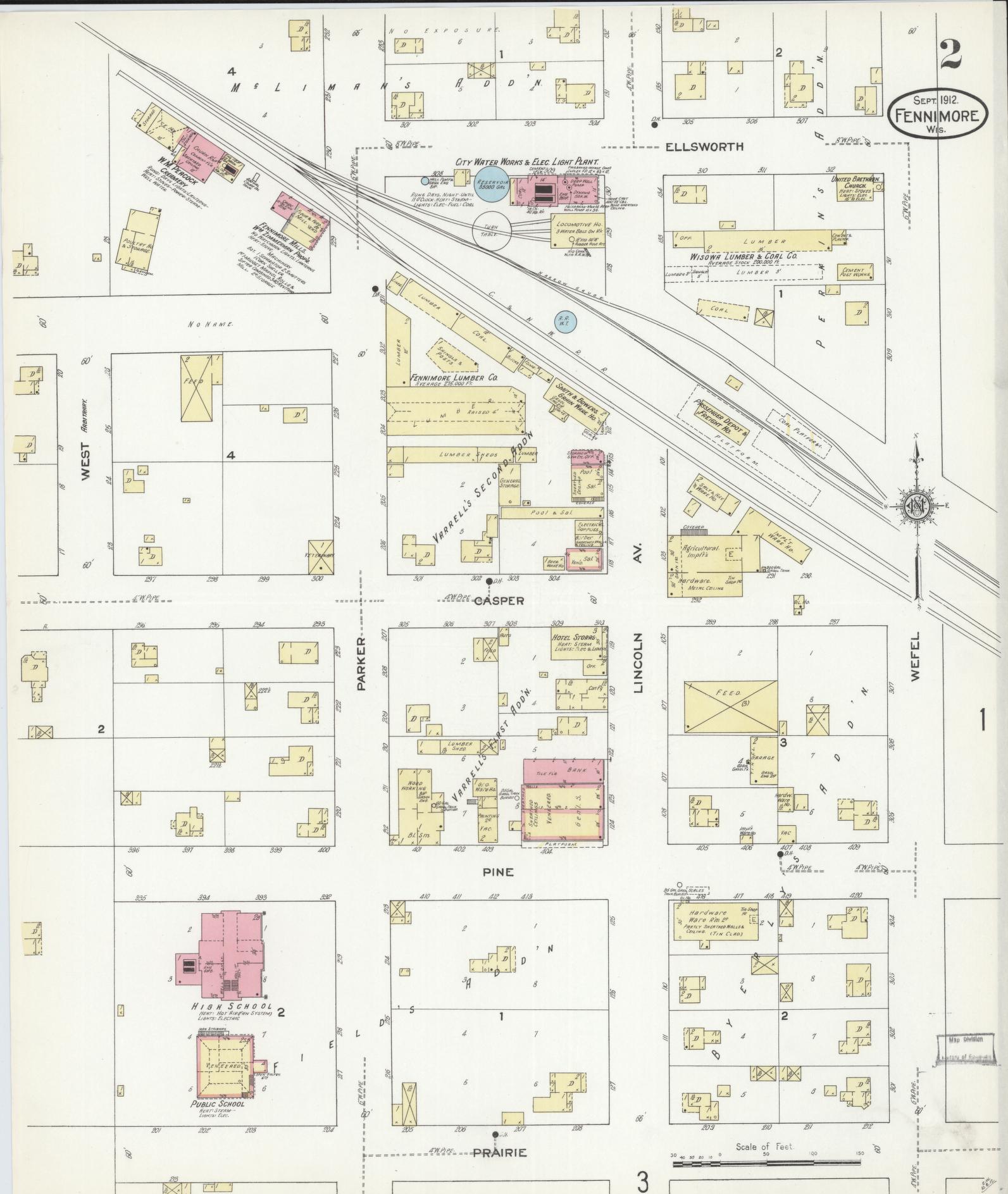 Sanborn Fire Insurance Map from Fennimore, Grant County, Wisconsin (1912), Sheet #0002 - Complete Map Set gallery image, historic Sanborn map, vintage wall art, Wisconsin Wisconsin