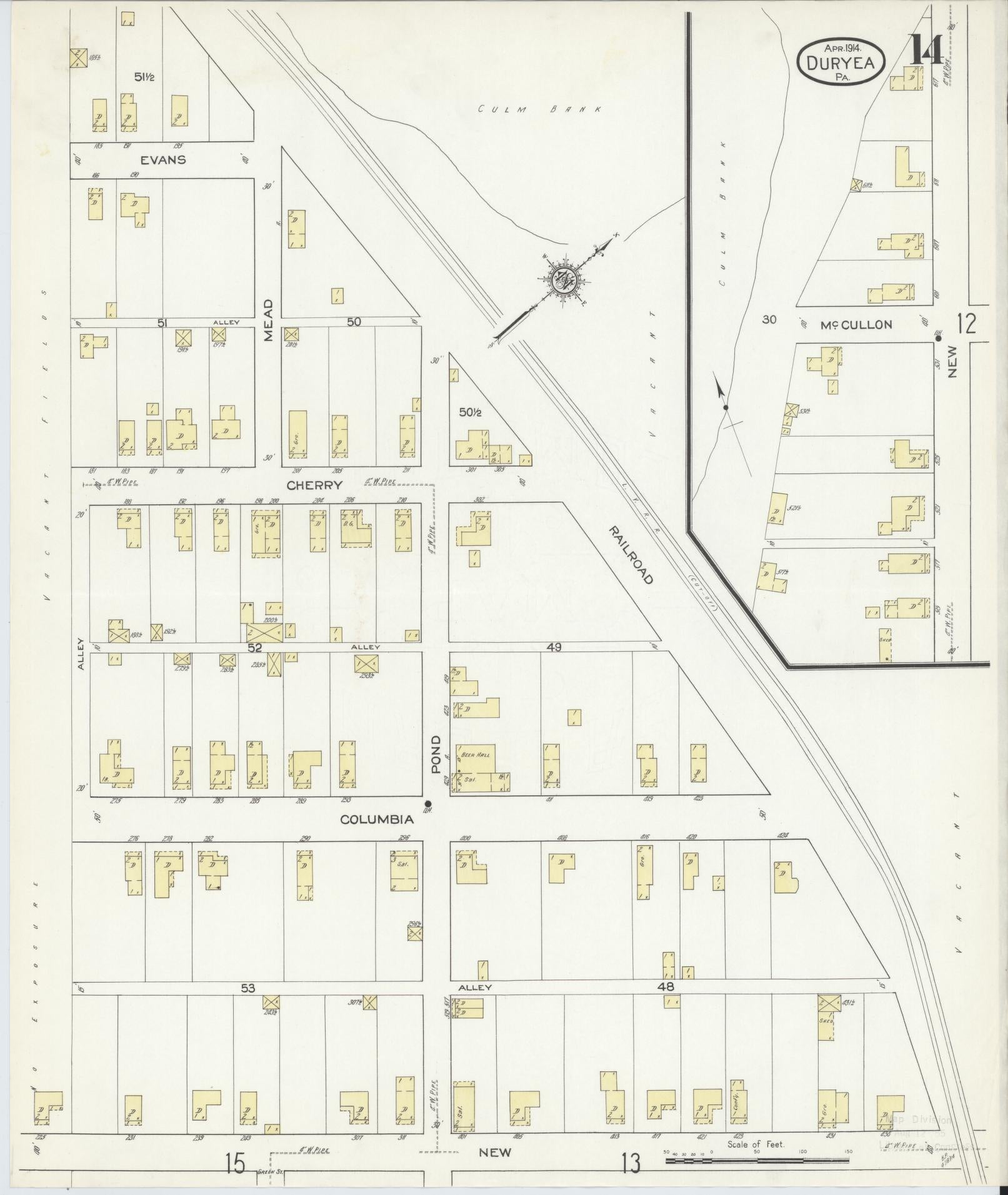 Sanborn Fire Insurance Map from Duryea, Luzerne County, Pennsylvania (1914), Sheet #0014 - Historic Sanborn Fire Insurance Map Print, vintage old map wall art, antique decor, genealogy gift, Pennsylvania Pennsylvania map