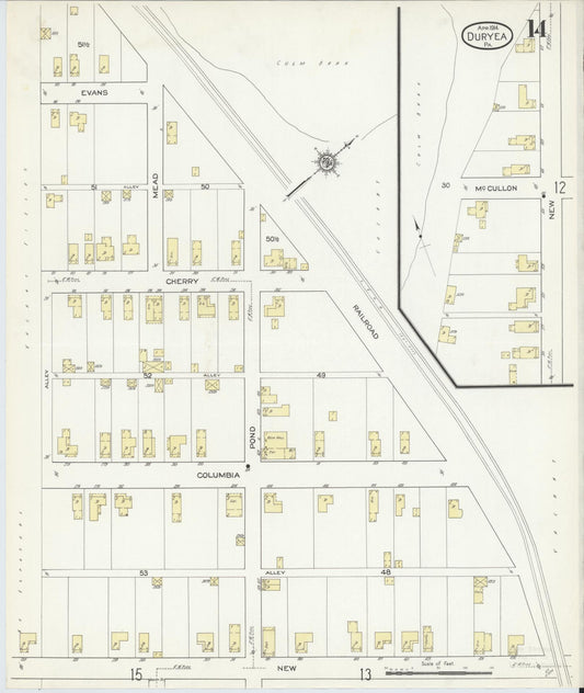 Sanborn Fire Insurance Map from Duryea, Luzerne County, Pennsylvania (1914), Sheet #0014 - Historic Sanborn Fire Insurance Map Print, vintage old map wall art, antique decor, genealogy gift, Pennsylvania Pennsylvania map