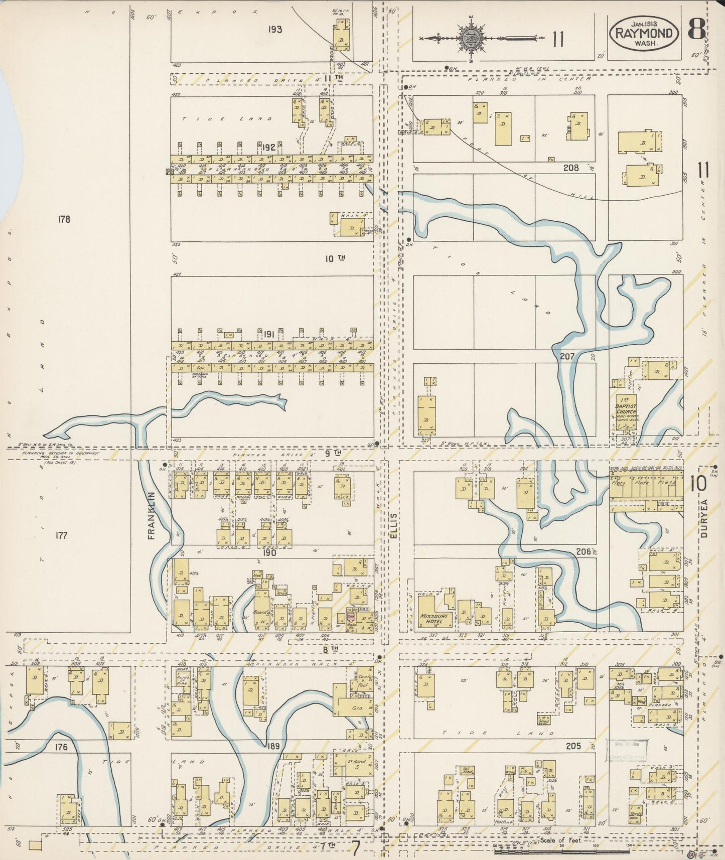 Sanborn Fire Insurance Map from Raymond, Pacific County, Washington (1913), Sheet #0008 - Complete Map Set gallery image, historic Sanborn map, vintage wall art, Washington Washington