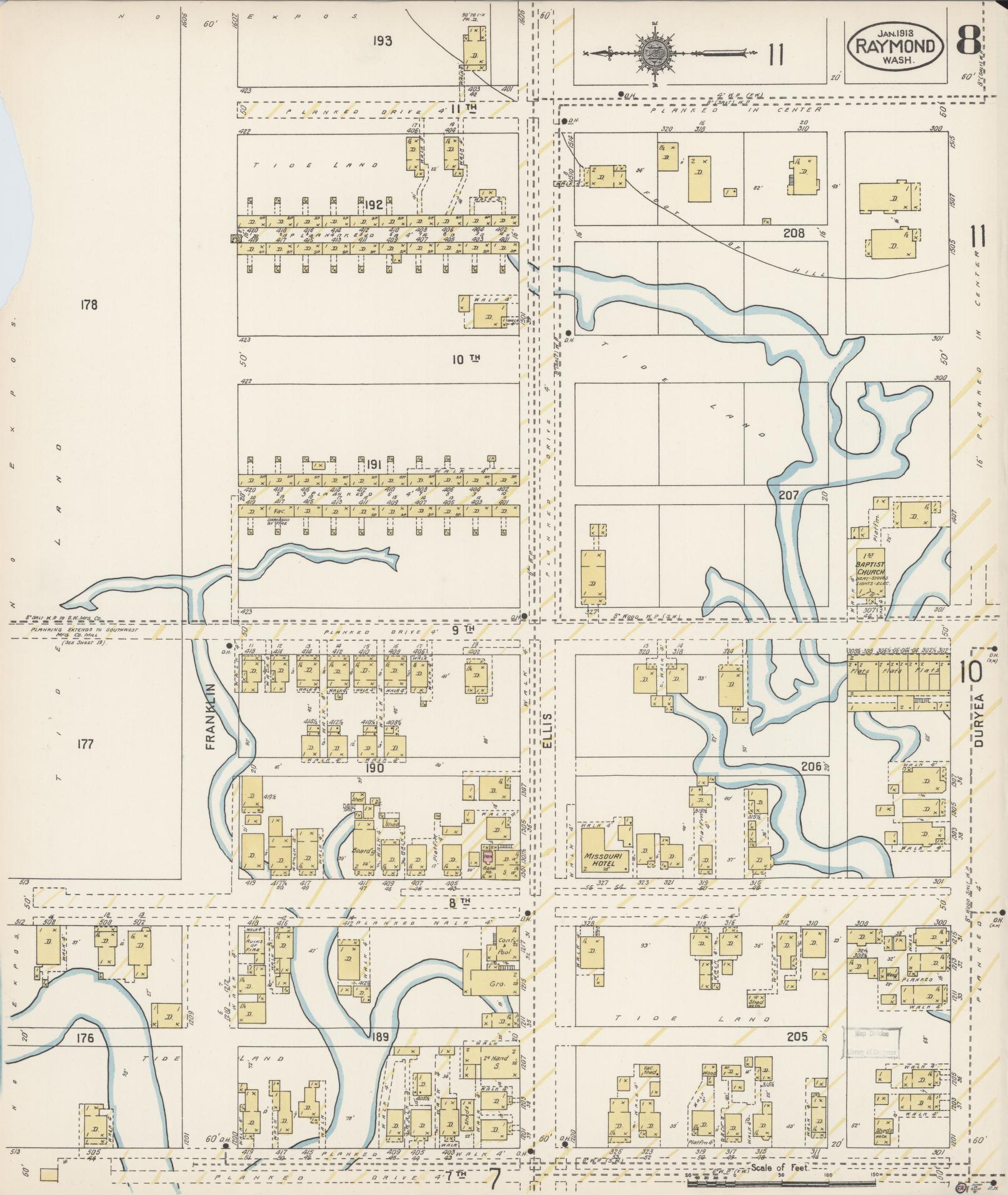 Sanborn Fire Insurance Map from Raymond, Pacific County, Washington (1913), Sheet #0008 - Complete Map Set gallery image, historic Sanborn map, vintage wall art, Washington Washington