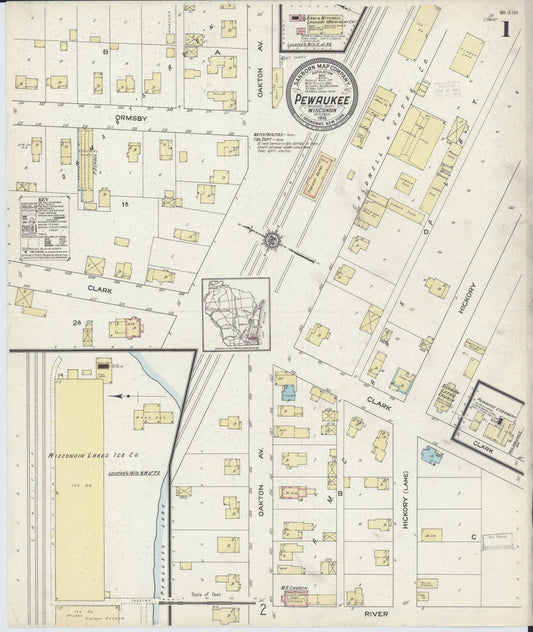 Sanborn Fire Insurance Map from Pewaukee, Waukesha County, Wisconsin (1914), Sheet #0001 - Complete Map Set gallery image, historic Sanborn map, vintage wall art, Wisconsin Wisconsin
