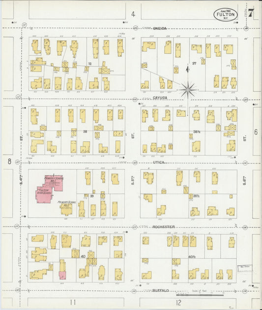 Sanborn Fire Insurance Map from Fulton, Oswego County, New York (1901), Sheet #0007 - Historic Sanborn Fire Insurance Map Print, vintage old map wall art, antique decor, genealogy gift, New York New York map