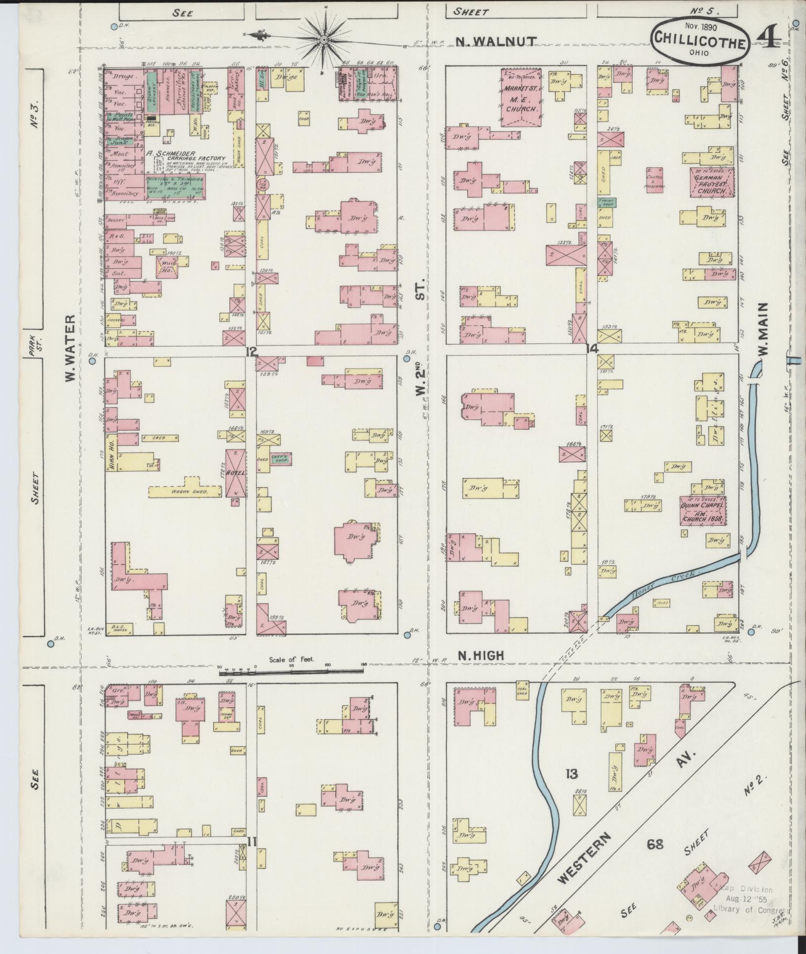 Sanborn Fire Insurance Map from Chillicothe, Ross County, Ohio (1890), Sheet #0004 - Complete Map Set gallery image, historic Sanborn map, vintage wall art, Ohio Ohio