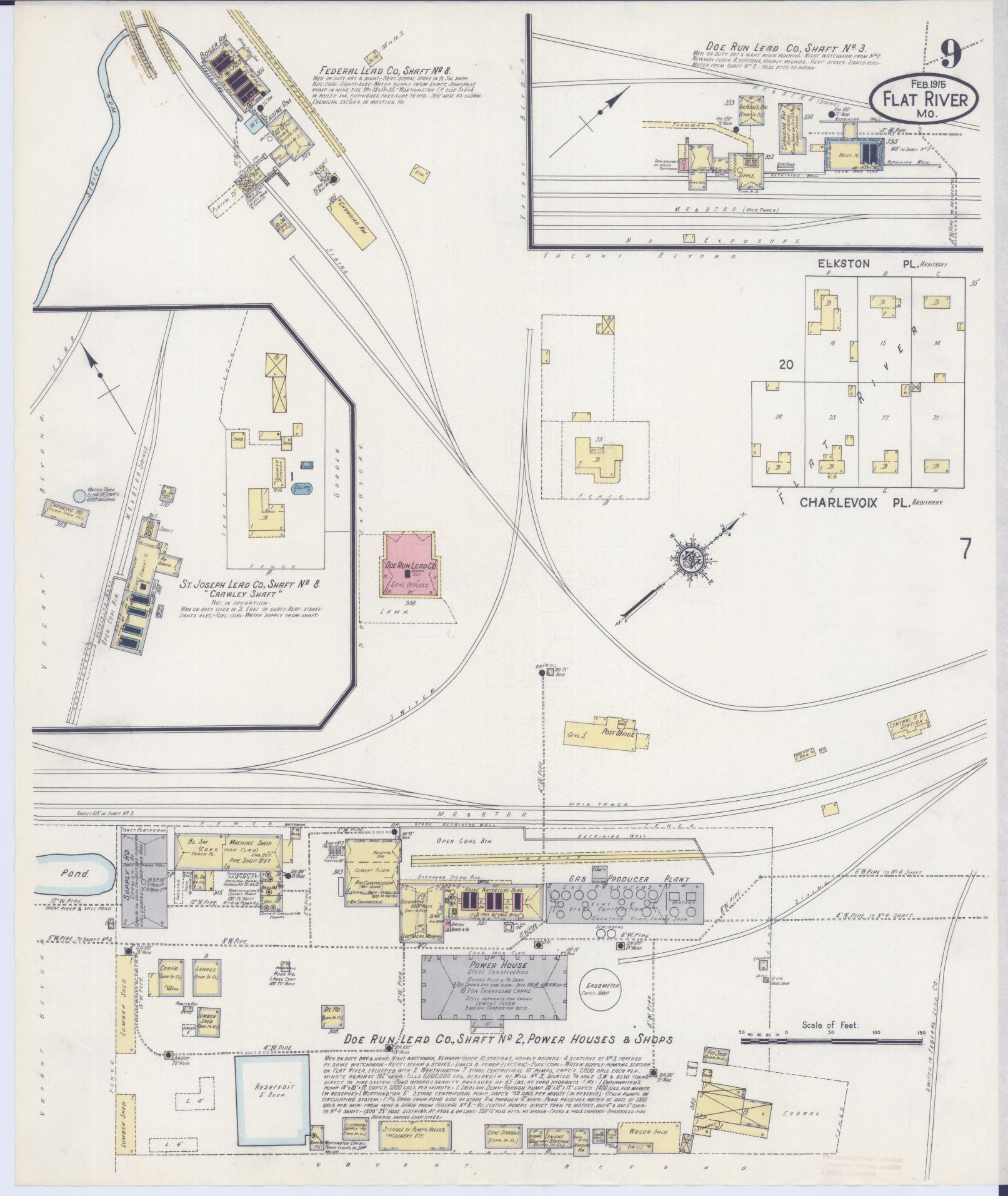 Sanborn Fire Insurance Map from Flat River, Saint Francois County, Missouri (1915), Sheet #0009 - Historic Sanborn Fire Insurance Map Print, vintage old map wall art, antique decor, genealogy gift, Missouri Missouri map