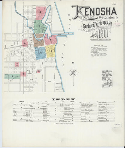 Sanborn Fire Insurance Map from Kenosha, Kenosha County, Wisconsin (1890), Sheet #0001 - Complete Map Set gallery image, historic Sanborn map, vintage wall art, Wisconsin Wisconsin