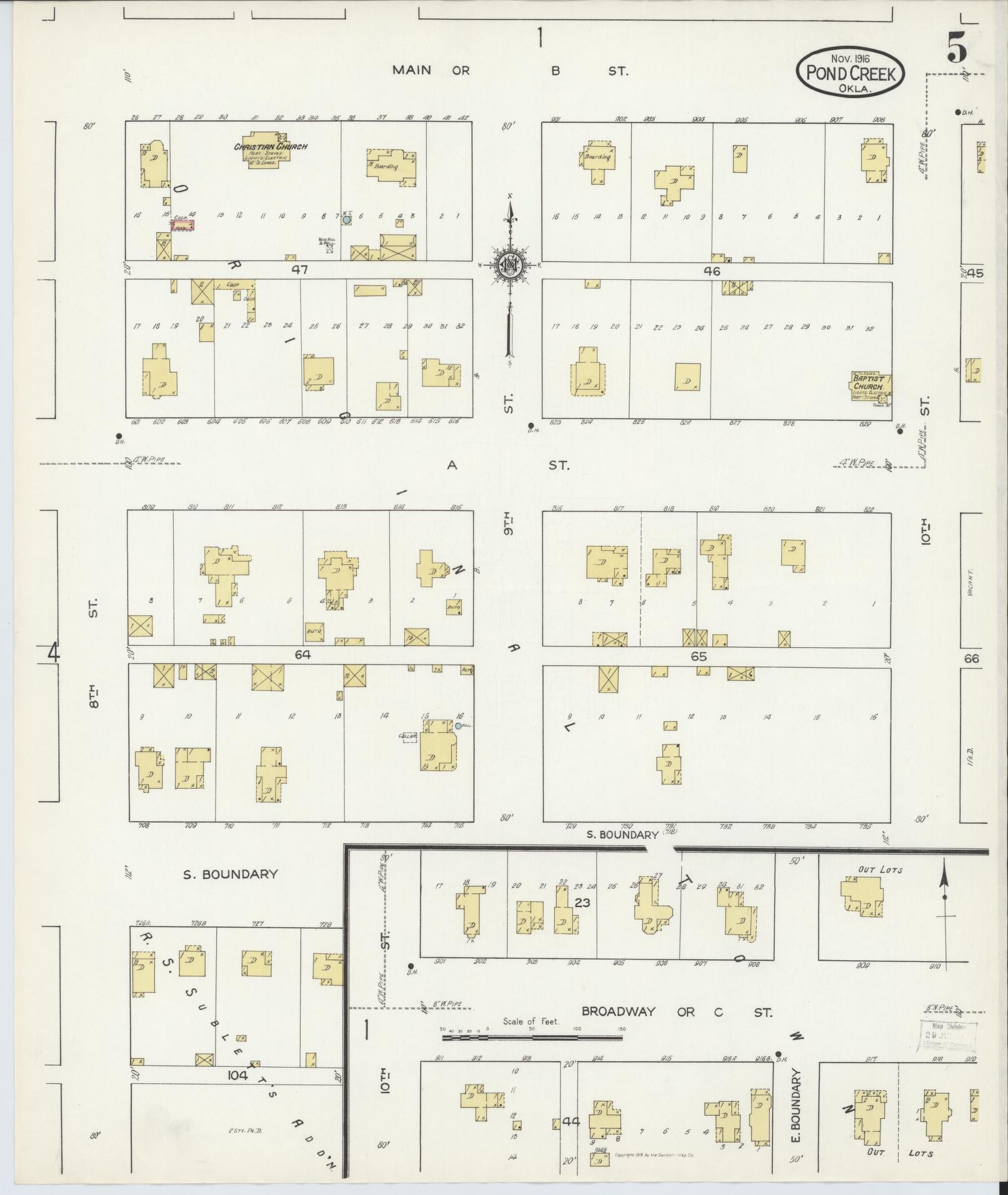 Sanborn Fire Insurance Map from Pond Creek, Grant County, Oklahoma (1916), Sheet #0005 - Historic Sanborn Fire Insurance Map Print, vintage old map wall art, antique decor, genealogy gift, Oklahoma Oklahoma map