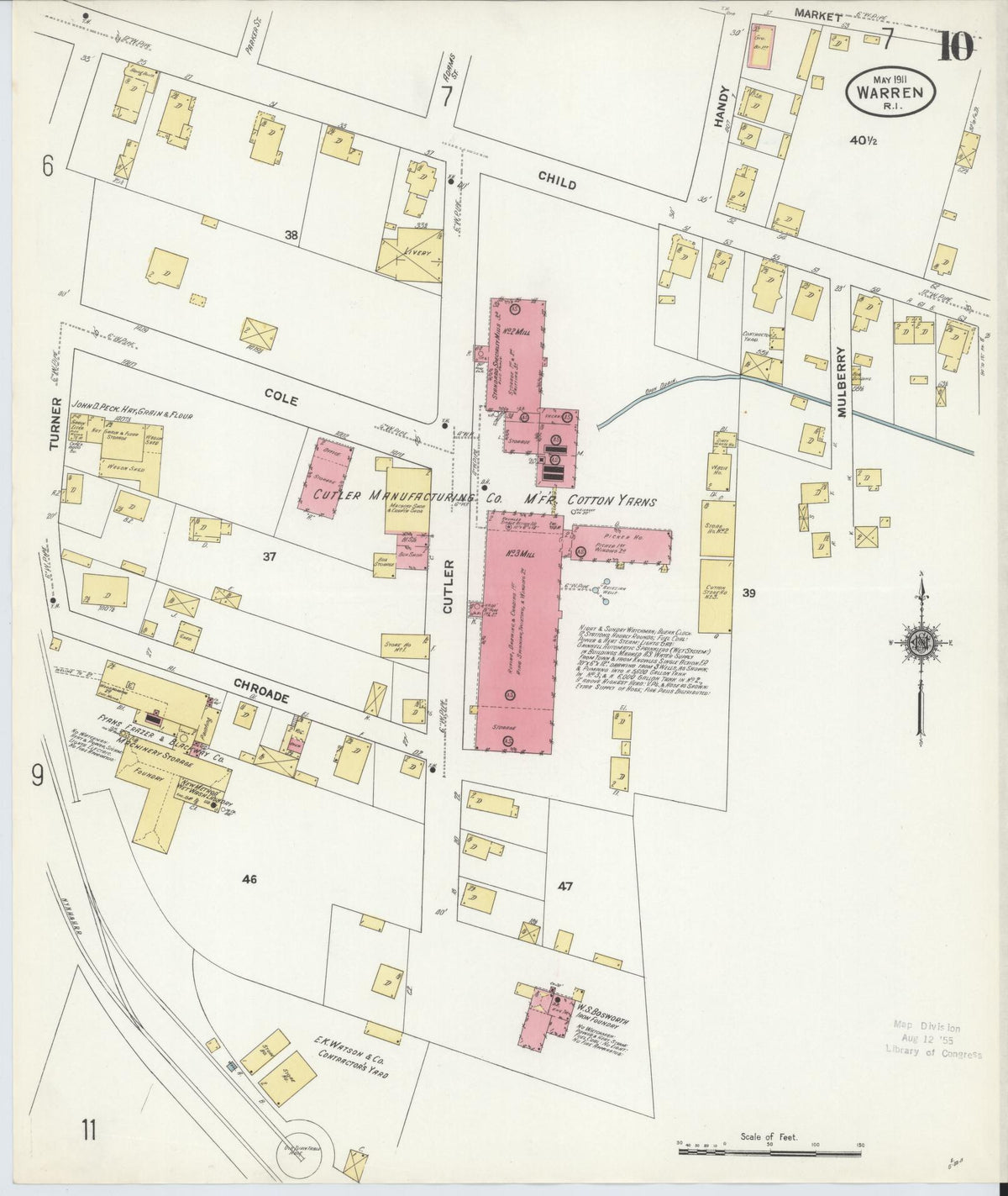 Sanborn Fire Insurance Map from Warren, Bristol County, Rhode Island (1911), Sheet #0010 - Historic Sanborn Fire Insurance Map Print, vintage old map wall art, antique decor, genealogy gift, Rhode Island Rhode Island map