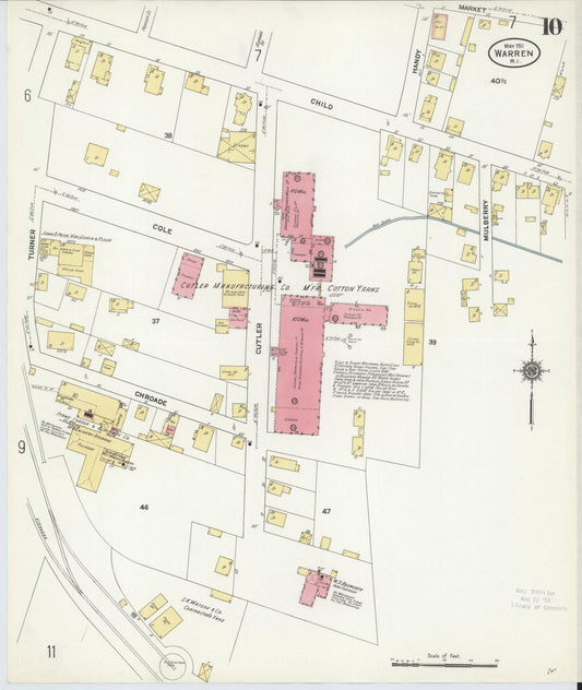 Sanborn Fire Insurance Map from Warren, Bristol County, Rhode Island (1911), Sheet #0010 - Historic Sanborn Fire Insurance Map Print, vintage old map wall art, antique decor, genealogy gift, Rhode Island Rhode Island map