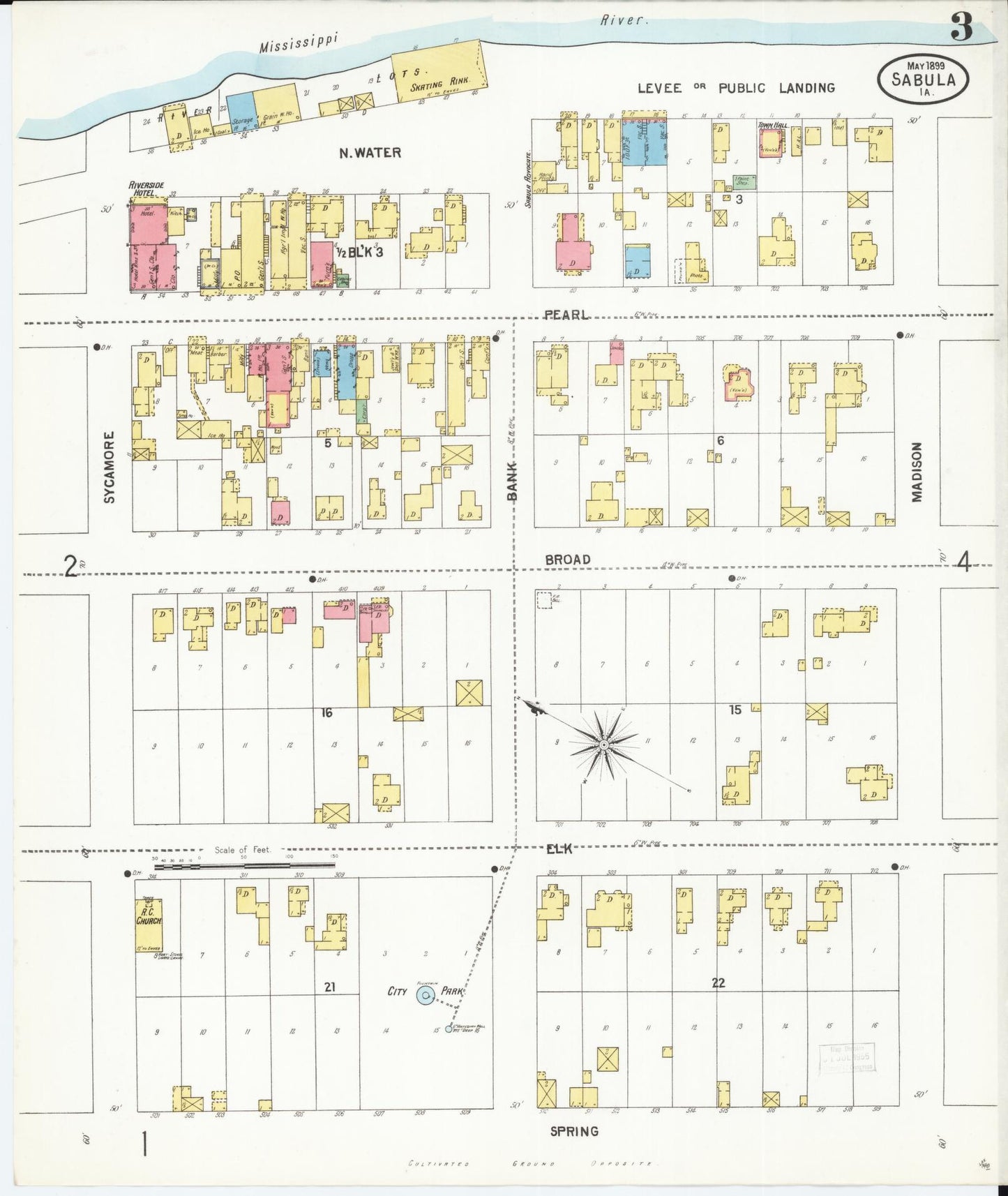 Sanborn Fire Insurance Map from Sabula, Jackson County, Iowa (1899), Sheet #0003 - Historic Sanborn Fire Insurance Map Print, vintage old map wall art