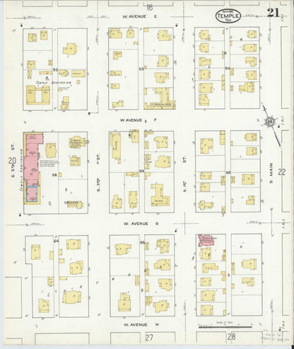 Sanborn Fire Insurance Map from Temple, Bell County, Texas (1915), Sheet #0021 - Historic Sanborn Fire Insurance Map Print, vintage old map wall art, antique decor, genealogy gift, Texas Texas map