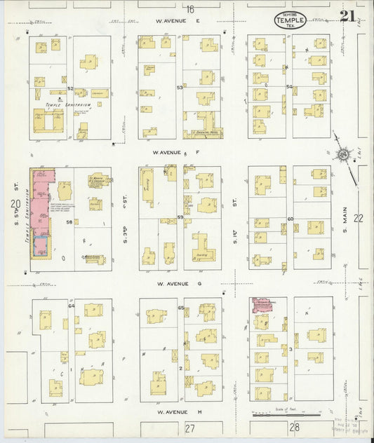 Sanborn Fire Insurance Map from Temple, Bell County, Texas (1915), Sheet #0021 - Historic Sanborn Fire Insurance Map Print, vintage old map wall art, antique decor, genealogy gift, Texas Texas map