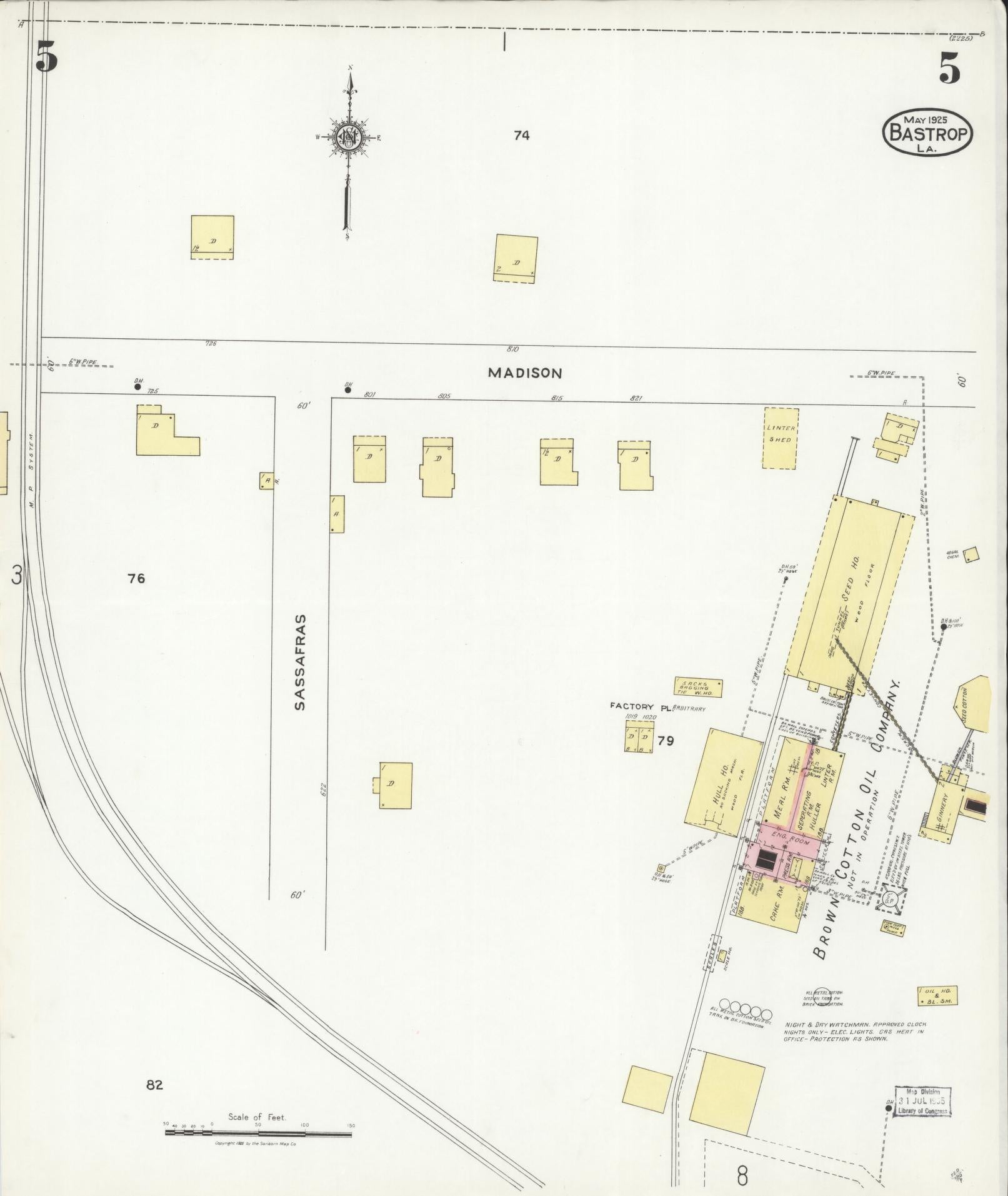 Sanborn Fire Insurance Map from Bastrop, Morehouse Parish, Louisiana (1925), Sheet #0005 - Historic Sanborn Fire Insurance Map Print, vintage old map wall art, antique decor, genealogy gift, Louisiana Louisiana map
