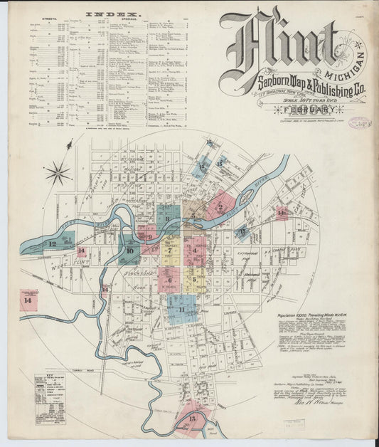 Sanborn Fire Insurance Map from Flint, Genesee County, Michigan (1886), Sheet #0001 - Complete Map Set gallery image, historic Sanborn map, vintage wall art, Michigan Michigan