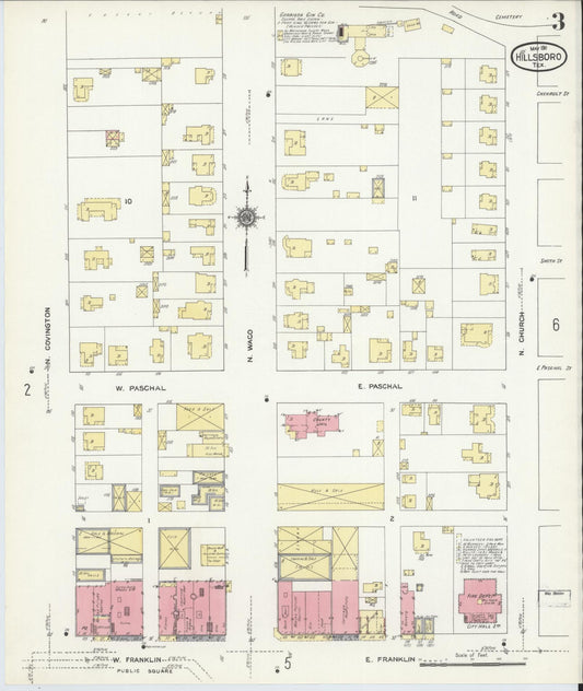 Sanborn Fire Insurance Map from Hillsboro, Hill County, Texas (1911), Sheet #0003 - Historic Sanborn Fire Insurance Map Print, vintage old map wall art, antique decor, genealogy gift, Texas Texas map