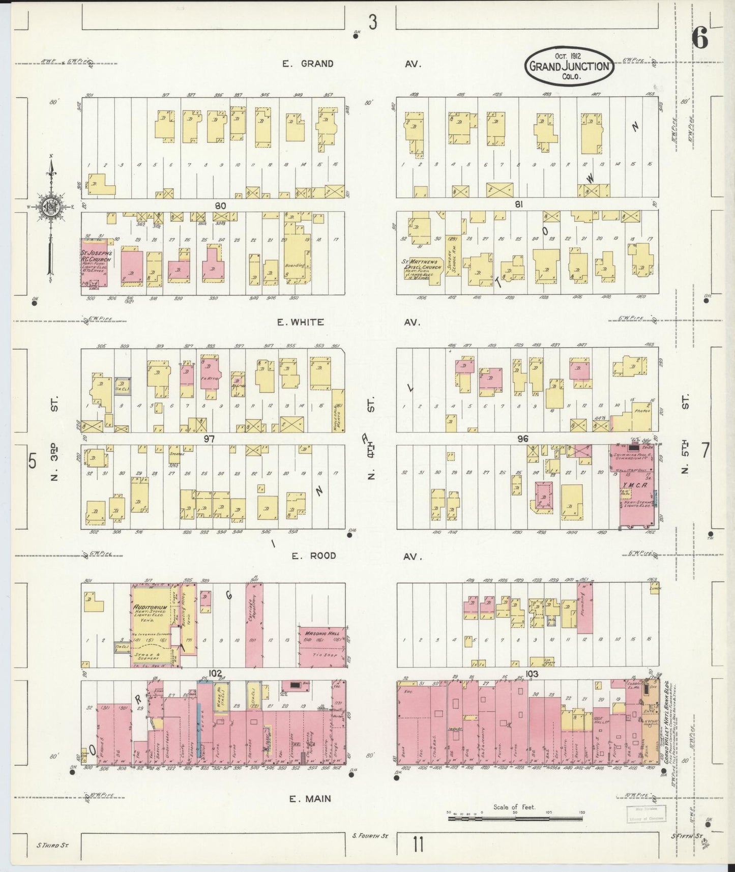 Sanborn Fire Insurance Map from Grand Junction, Mesa County, Colorado (1912), Sheet #0006 - Historic Sanborn Fire Insurance Map Print, vintage old map wall art, antique decor, genealogy gift, Colorado Colorado map