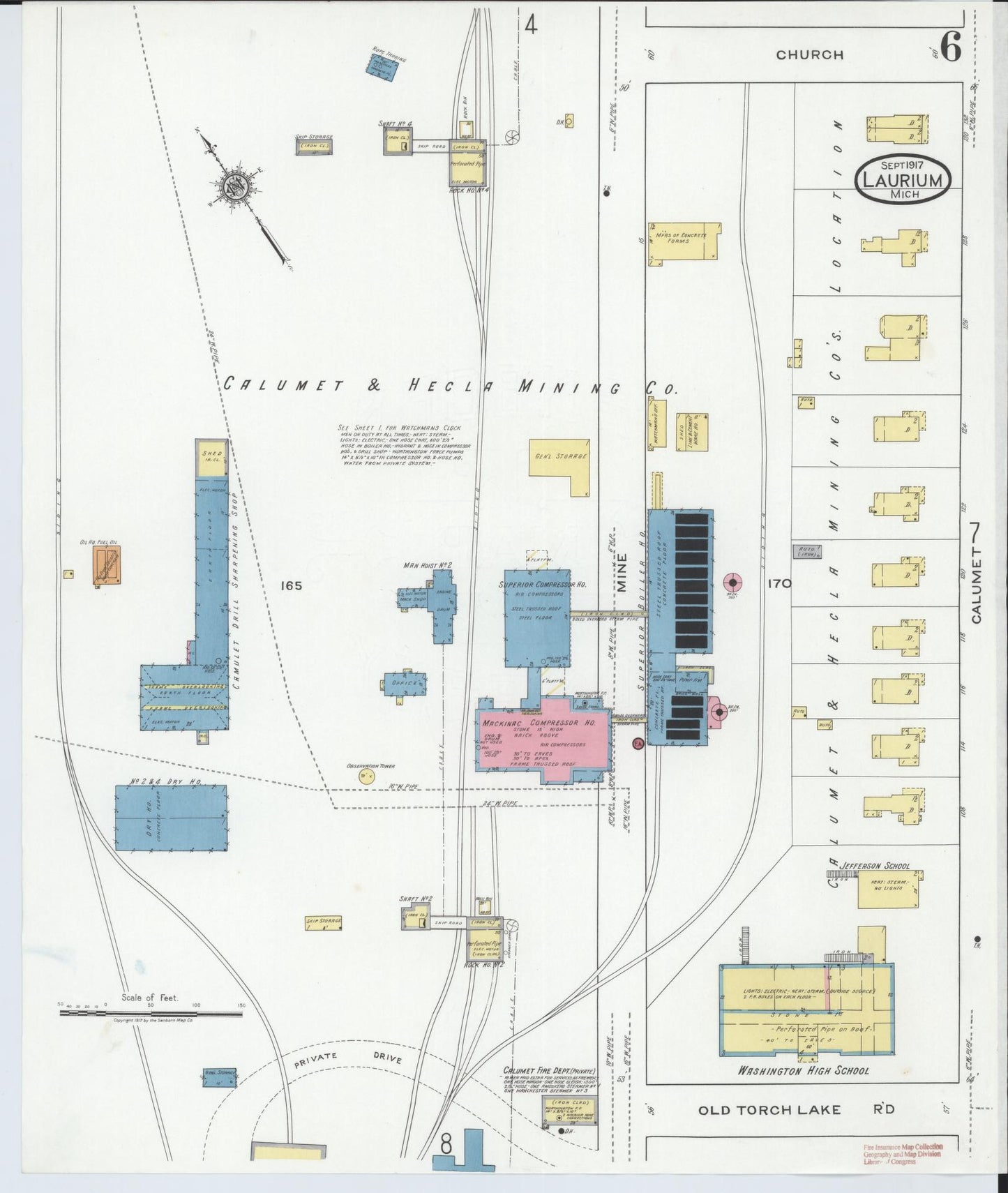 Sanborn Fire Insurance Map from Laurium, Houghton County, Michigan (1917), Sheet #0006 - Complete Map Set gallery image, historic Sanborn map, vintage wall art, Michigan Michigan