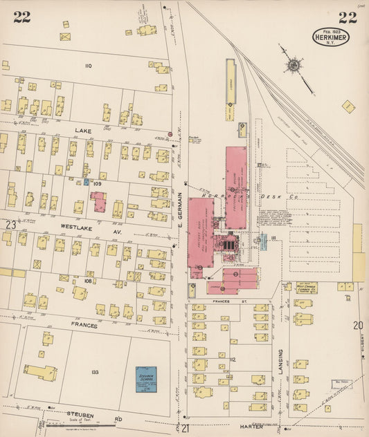 Sanborn Fire Insurance Map from Herkimer, Herkimer County, New York (1923), Sheet #0022 - Historic Sanborn Fire Insurance Map Print, vintage old map wall art, antique decor, genealogy gift, New York New York map