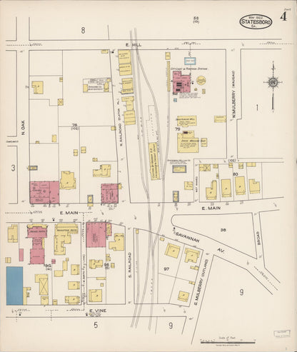 Sanborn Fire Insurance Map from Statesboro, Bulloch County, Georgia (1922), Sheet #0004 - Complete Map Set gallery image, historic Sanborn map, vintage wall art, Georgia Georgia