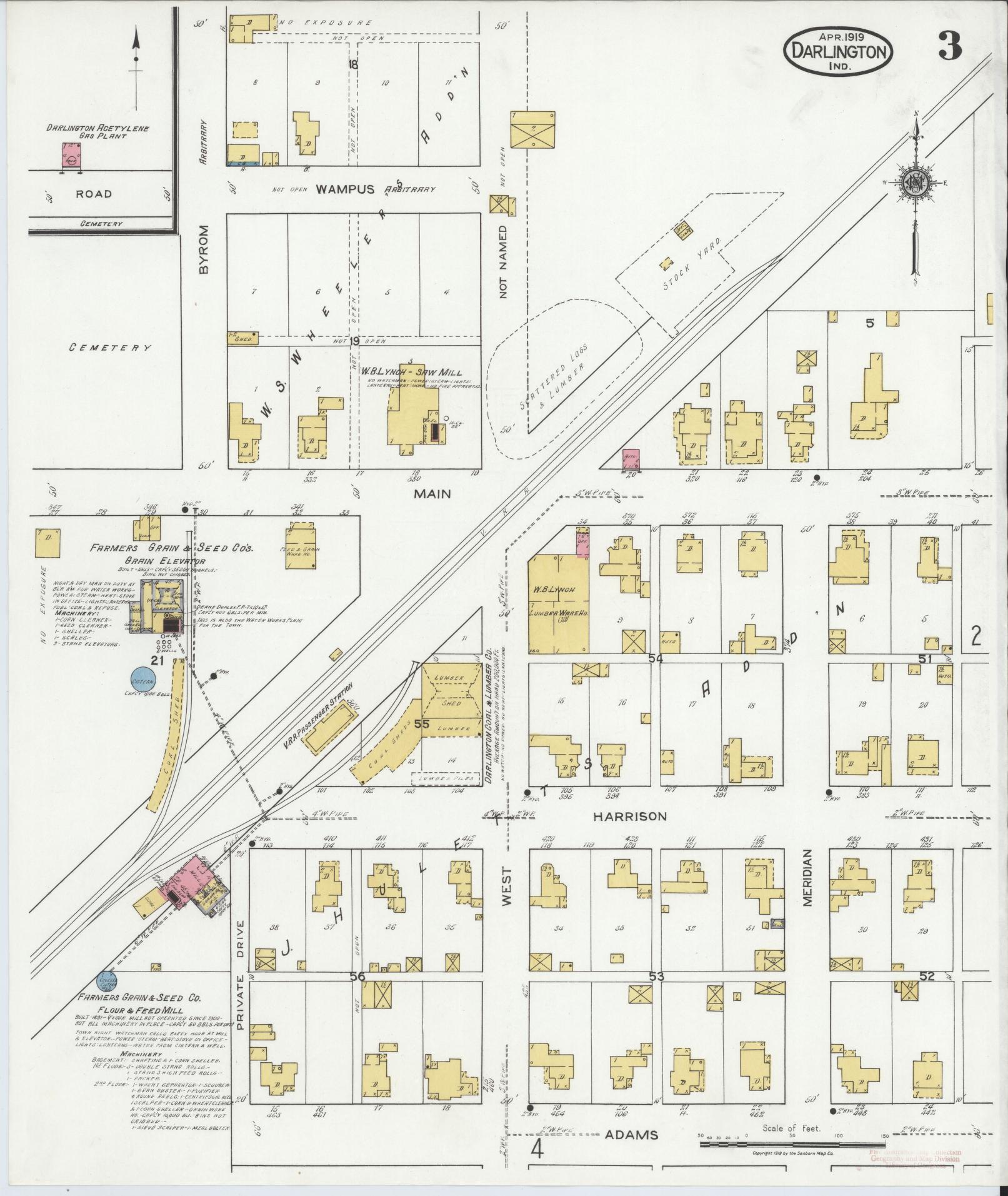 Sanborn Fire Insurance Map from Darlington, Montgomery County, Indiana (1919), Sheet #0003 - Historic Sanborn Fire Insurance Map Print, vintage old map wall art, antique decor, genealogy gift, Indiana Indiana map